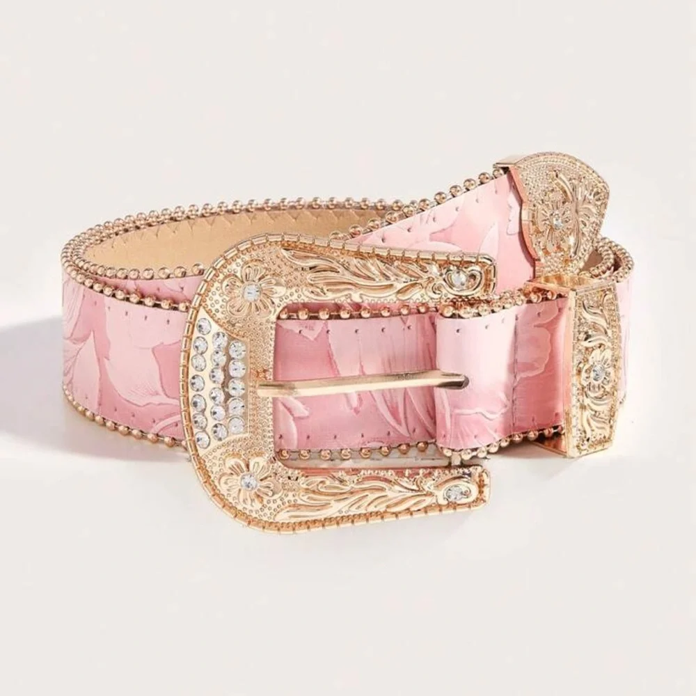 1pc Women's Heavy Embroidered Milk Pattern Western Style Belt